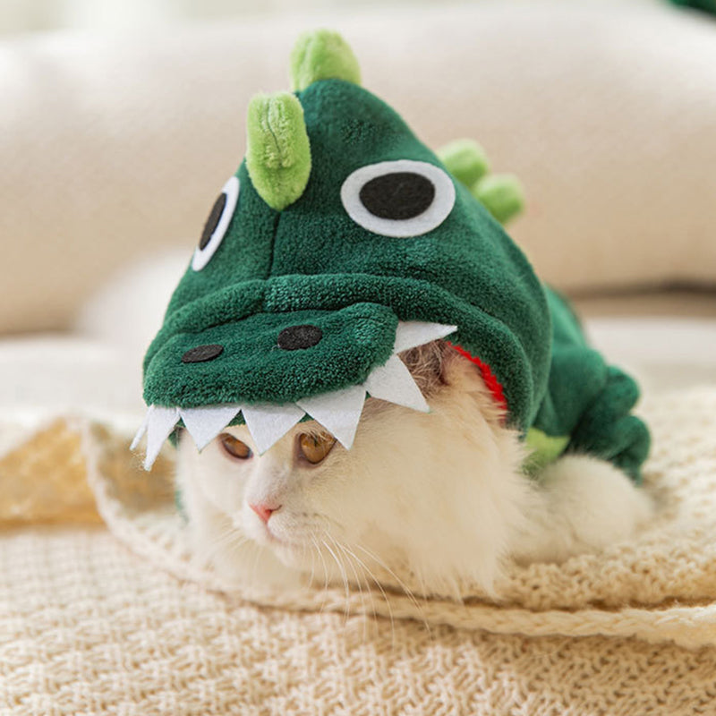 Mono de felpa cálido con capucha y motivo de dinosaurio-ES