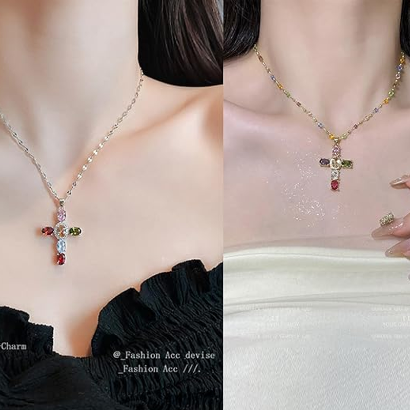 Barvite ogrlice s kristalnim križem-SI