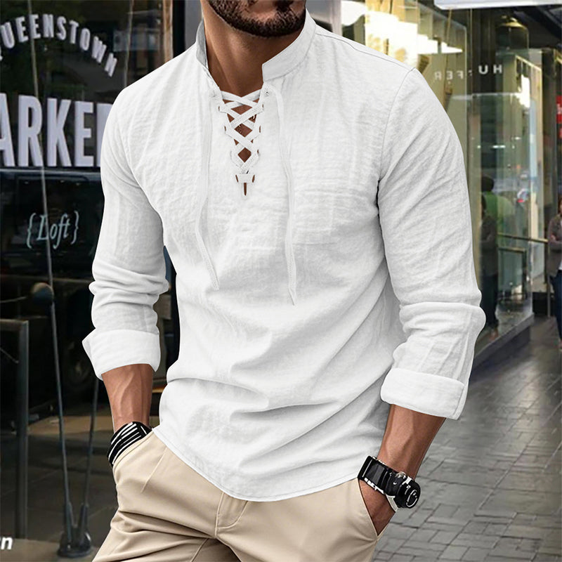💎Camisa casual de color liso para hombre — Tejido de algodón transpirable ✨-ES
