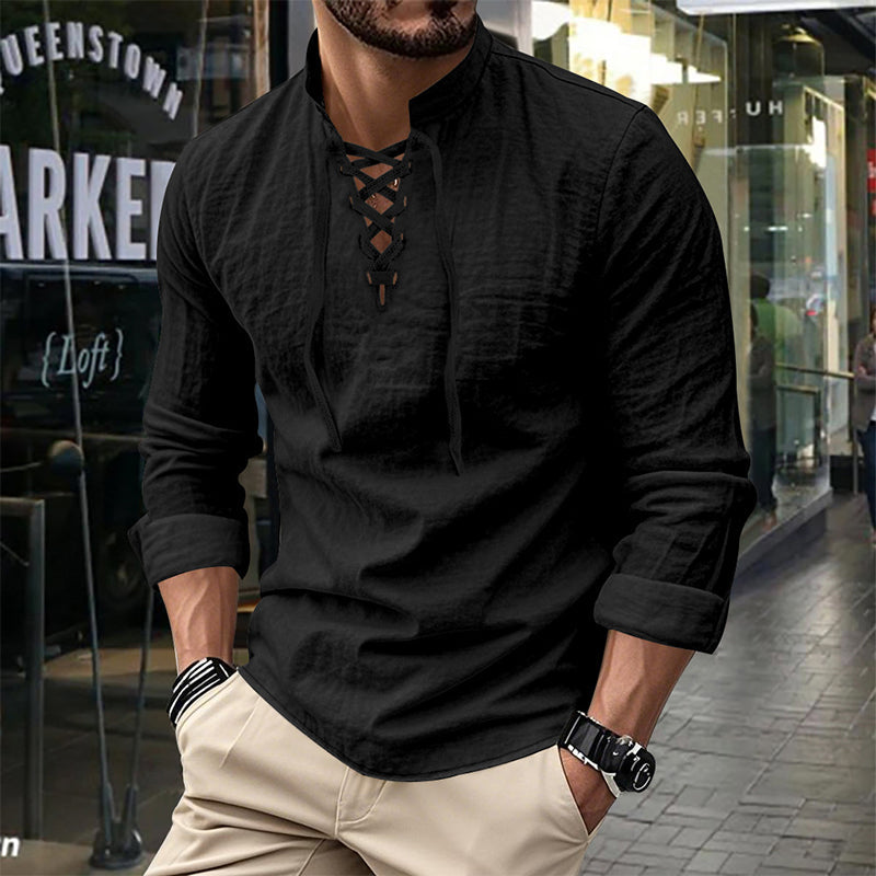 💎Camisa casual de color liso para hombre — Tejido de algodón transpirable ✨-ES
