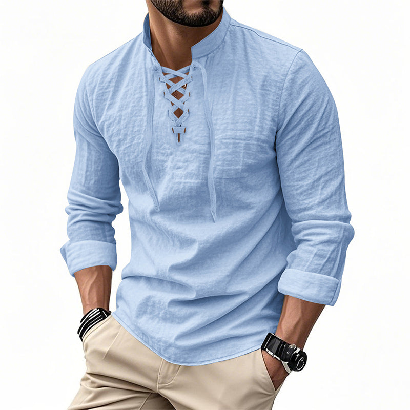 💎Camisa casual de color liso para hombre — Tejido de algodón transpirable ✨-ES