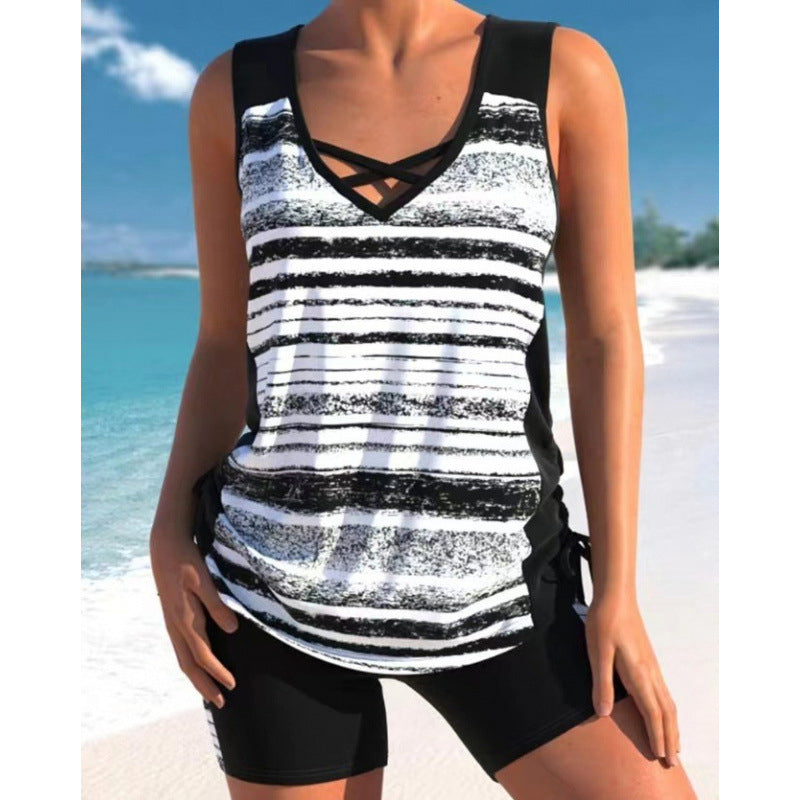 Traje de baño tankini de dos piezas estampado para mujer, tallas S-3XL-ES