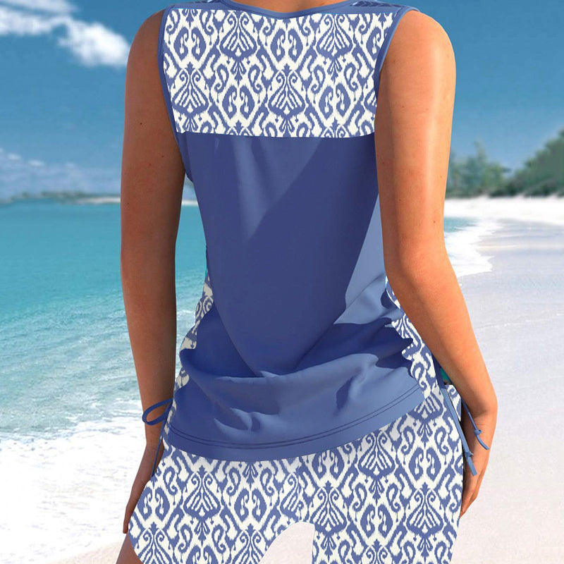 Traje de baño tankini de dos piezas estampado para mujer, tallas S-3XL-ES