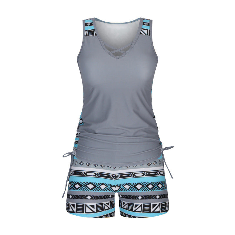 Traje de baño tankini de dos piezas estampado para mujer, tallas S-3XL-ES